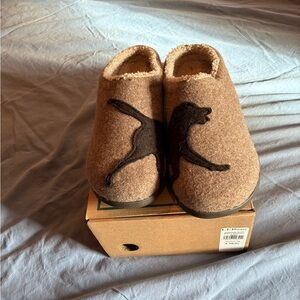 L.L. Bean Brown Slippers with Black Dog Design